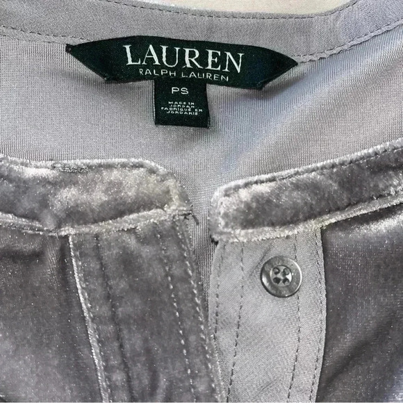 Ralph Lauren Silver Long Sleeve 1/2 Button Velvet Pullover Top Stretch Party SP - Picture 5 of 8